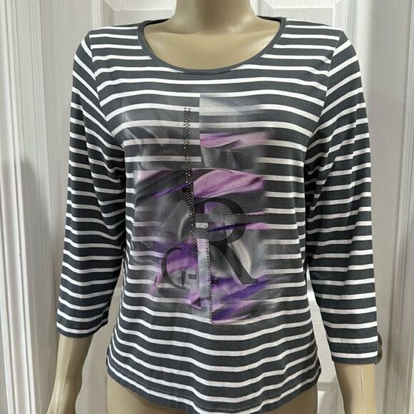 RABE STRIPE THREE-QUARTER SLEEVE T-SHIRT. - Picture 5 of 8